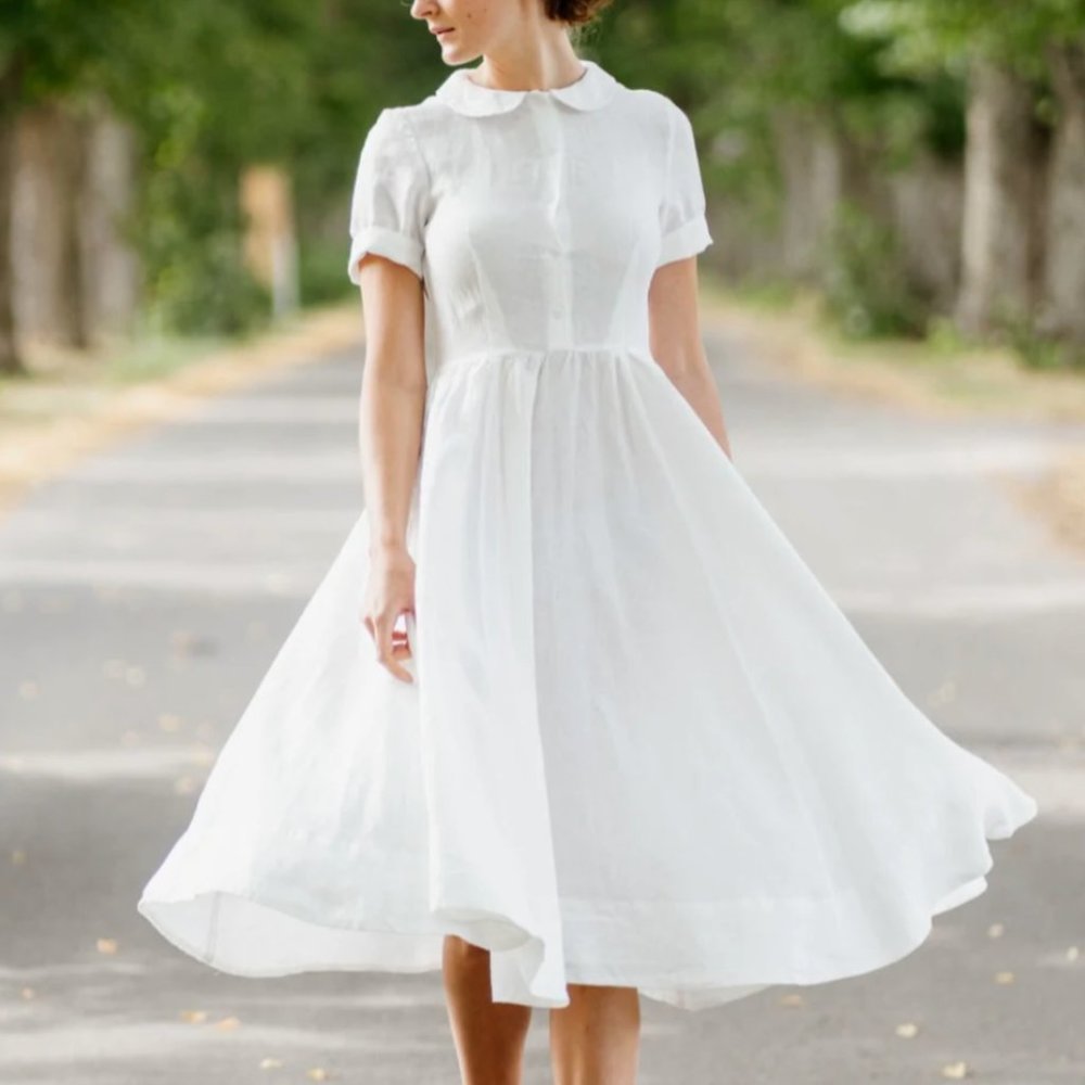 Son de Flor Pinstripe Grey and White Classic Twirl Dress XXS